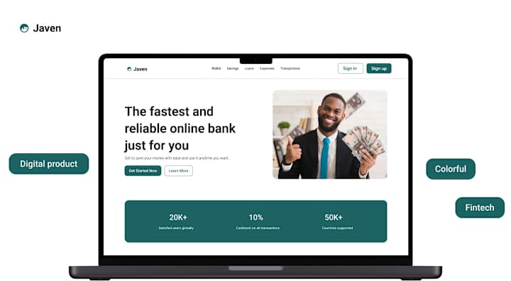 Cover image for Javen fintech landing page