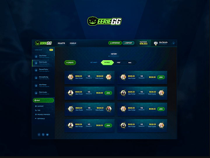 Cover image for UI/UX Design for EerieGG Gaming Platform