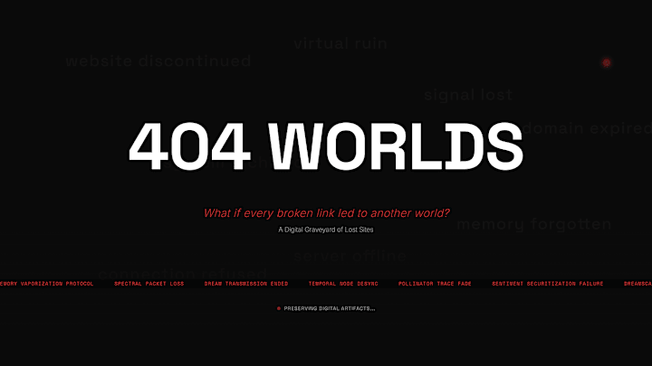 Cover image for 404 WORLDS: DIGITAL GRAVEYARD OF LOST SITES