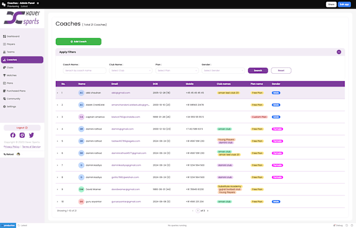 Cover image for Xaver Sports SaaS Platform - Retool App