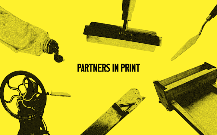 Cover image for 'Partners in Print' Exhibition & Re-branding