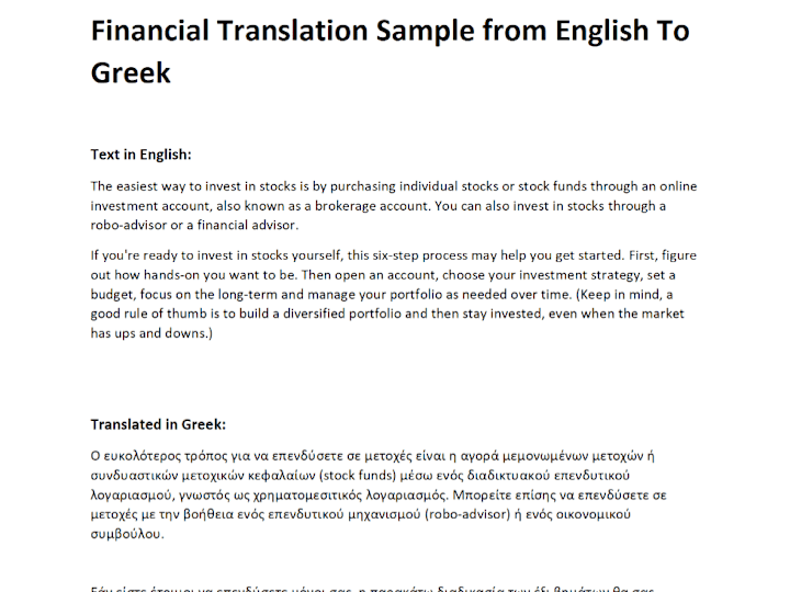 Cover image for Financial Translation from English to Greek