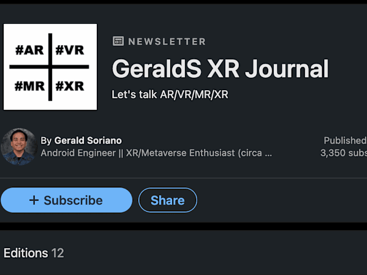 Cover image for GeraldS XR Journal - LinkedIn Newsletter Series