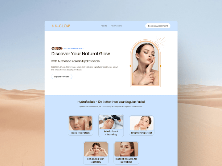 Cover image for KGlow- Hydrafacial Salon Website Design + Framer Built