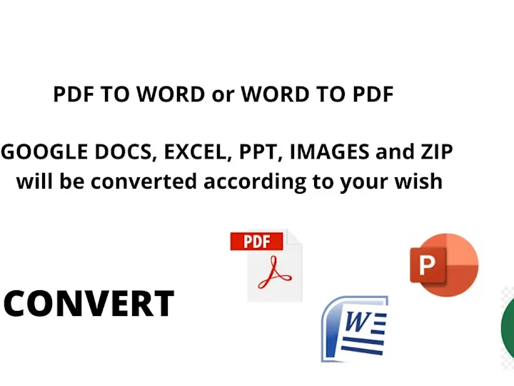 Cover image for convert file to PDF, word, google doc, docs, excel, ppt, zip etc