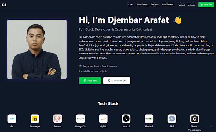 Cover image for Personal Portfolio Website – Djembar Arafat