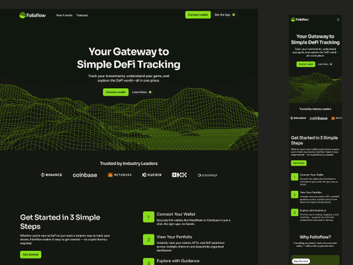Cover image for FolioFlow – DeFi Dashboard Landing Page
