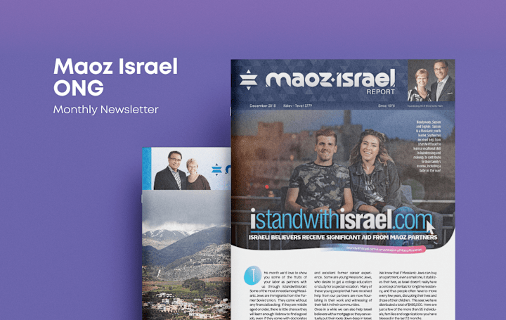 Cover image for Monthly Newsletters Design - Maoz Israel ONG