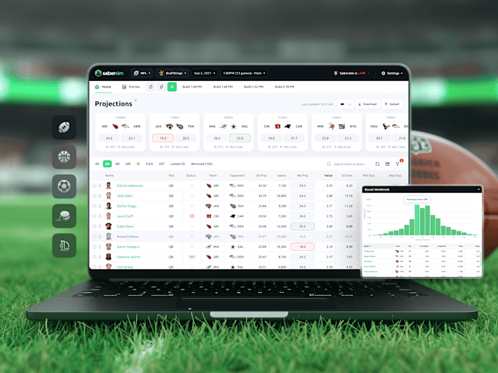 Cover image for Web app design for AI-powered DFS optimizer Sabersim 