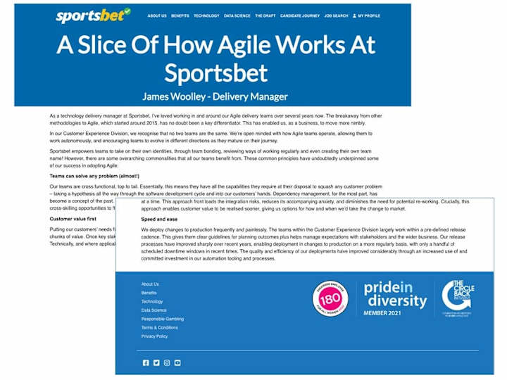 Cover image for A Slice of How Agile Works at Sportsbet - Recruitment Article