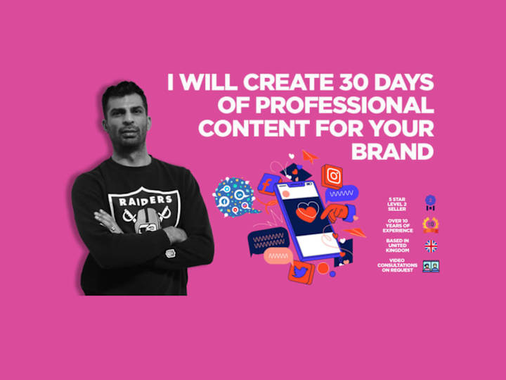 Cover image for 30 days of social media content (3 posts per week / 2 channels)