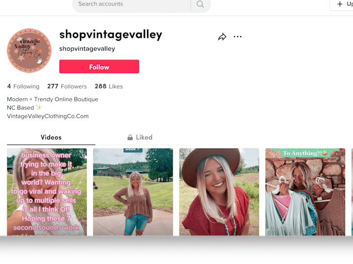 Cover image for Content Creator - Vintage Valley Clothing Co. | TikTok