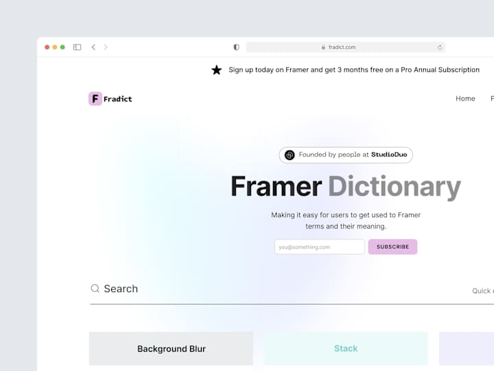 Cover image for Fradict - Framer Resource Platform for Shortcuts and Terms