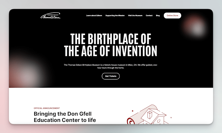 Cover image for Website Design and Dev for the Edison Birthplace Museum