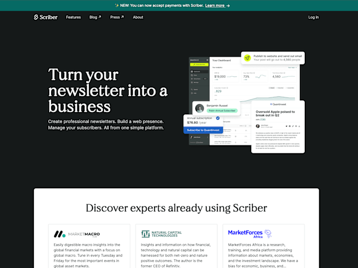 Cover image for Scriber | The all-in-one publishing tool for finance writers