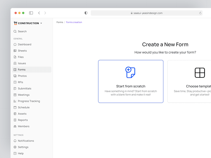 Cover image for Form Create UI – Construction Management SaaS Web App