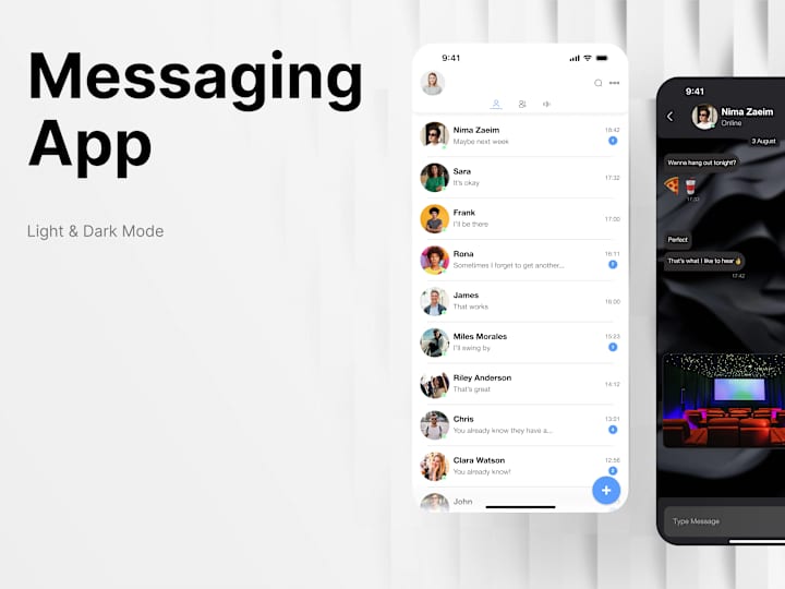 Cover image for Messaging App / Mobile / Light & Dark Mode - UI/UX Design