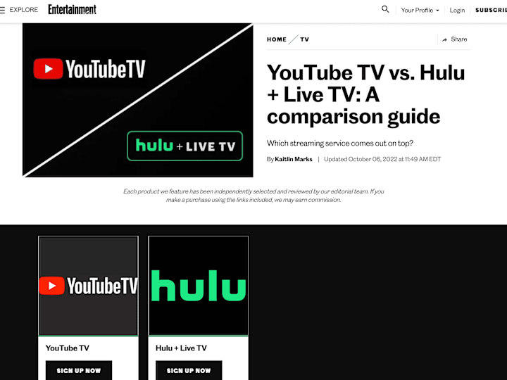 Cover image for YouTube TV vs. Hulu + Live TV: A comparison guide