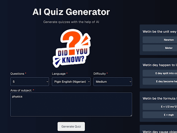 Cover image for AI Quiz Generator