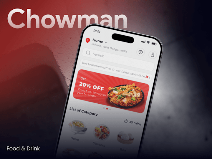 Cover image for Chowman- Food Delivery App Design