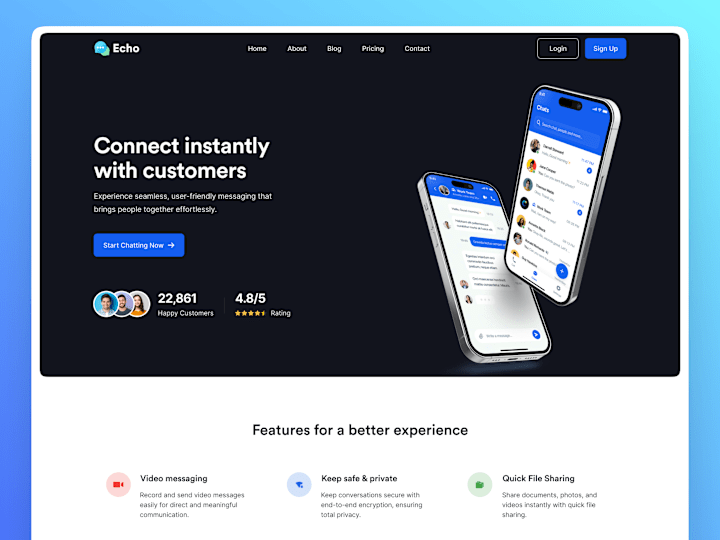 Cover image for Echo Chat App Landing Page Design