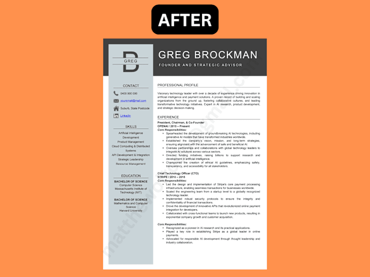 Cover image for Resume Transformation for a High-Level Tech Executive