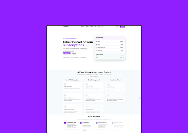 Cover image for SubScript App Landing Page Design