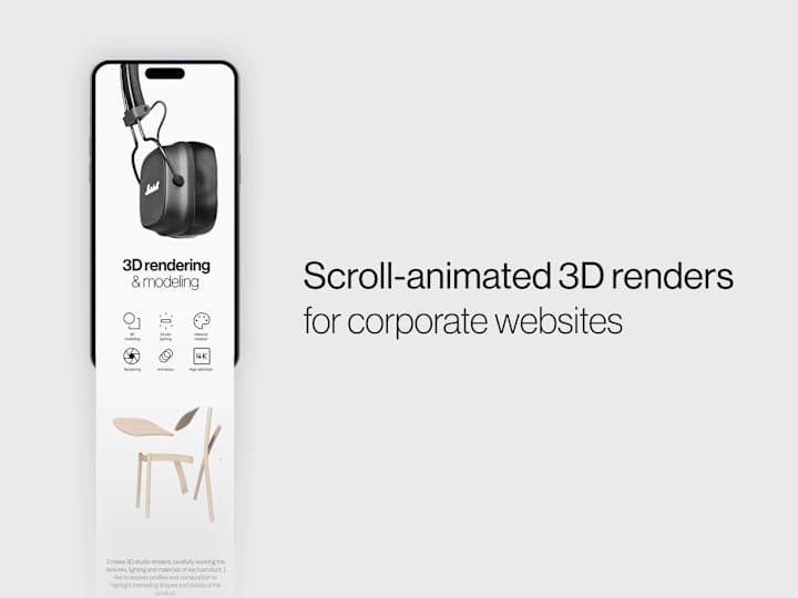 Cover image for Website scroll-animated renders for modern companies