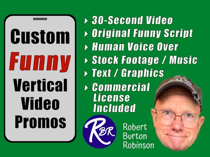 Cover image for 30-Second Video - includes funny script, voice over, music