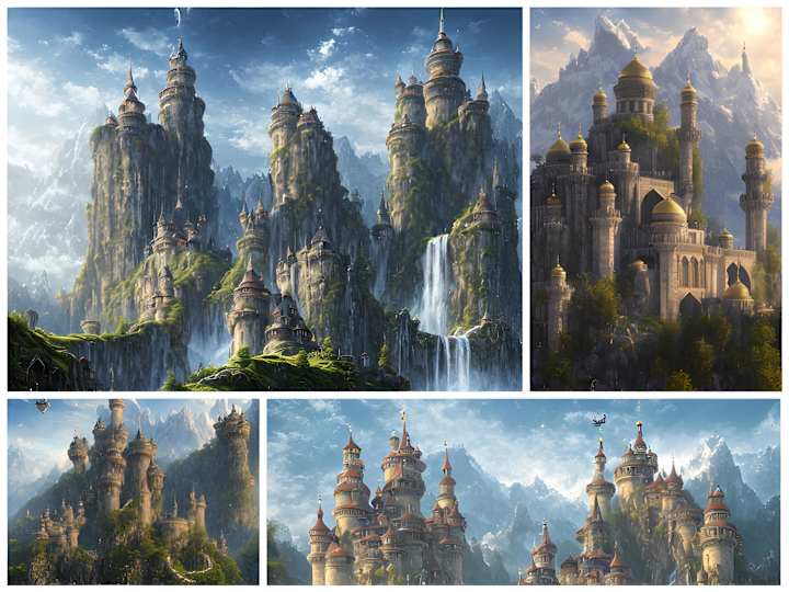 Cover image for Castle Fantasy Art on the mountains above the clouds