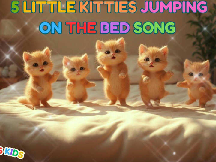 Cover image for 🐱🎶 5 Little Kitties Jumping on the Bed | Fun Nursery Rhyme fo…