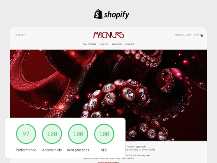 Cover image for Magnurs - custom Shopify theme for an ethical luxury jewellery b