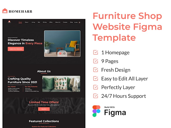 Cover image for HomeHarb- Furniture Website Figma Template.