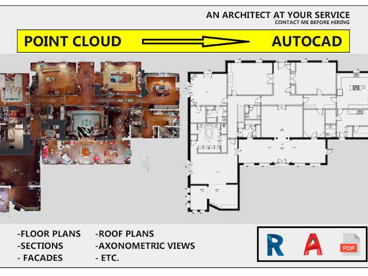 Cover image for I will make 2D CAD drawings from scan, point cloud, matterport.