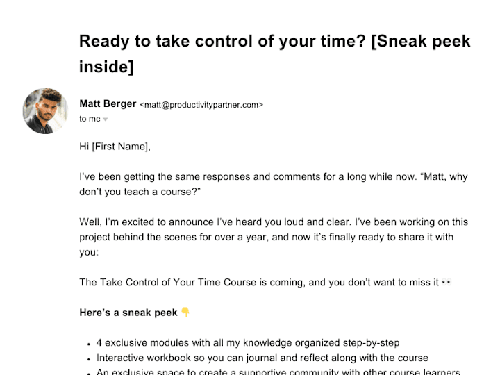 Cover image for The Take Control of Your Time Course | Launch Email Sequence