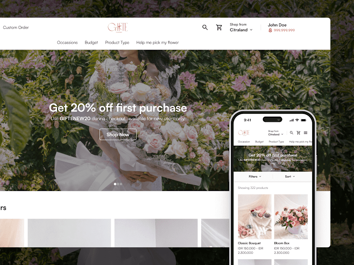 Cover image for Redesigned Gifte Florist: An E-Commerce Platform to Shop Flowers