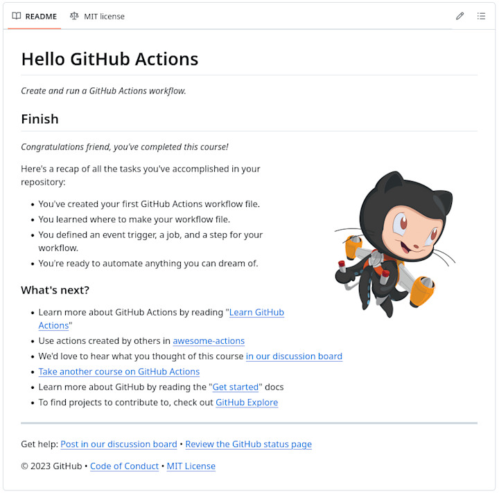 Cover image for Finished GitHub Actions Introduction on GitHub Education
