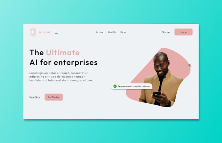 Cover image for Aince AI : Landing page of SaaS-based AI tool for enterprises.