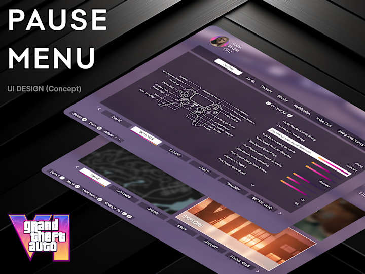 Cover image for Grand Theft Auto VI / Pause Menu / UI Design Concept