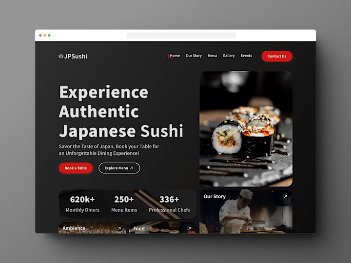 Cover image for JP Sushi - Landing Page Design for a Restaurant