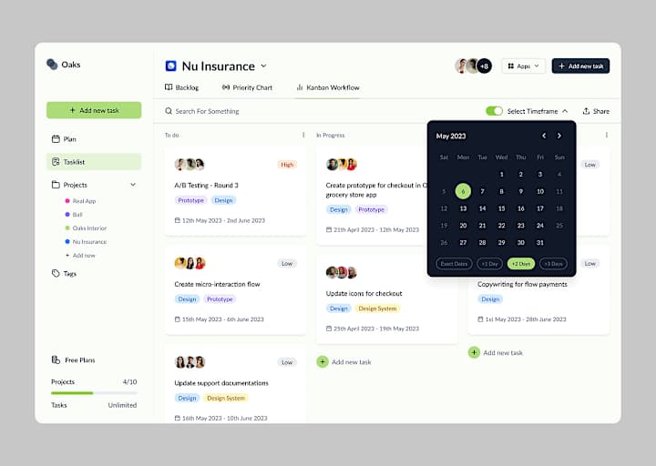 Cover image for Oaks Task manager dashboard on Behance