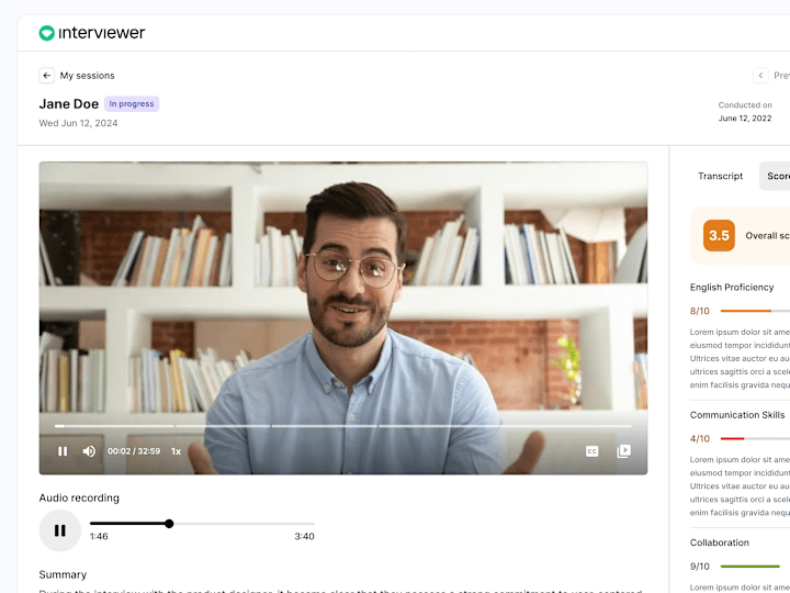 Cover image for Video meeting - candidate evaluation UX & UI