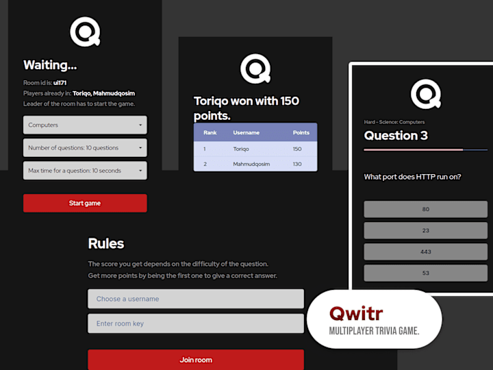 Cover image for Qwitr - A multiplayer trivia game.