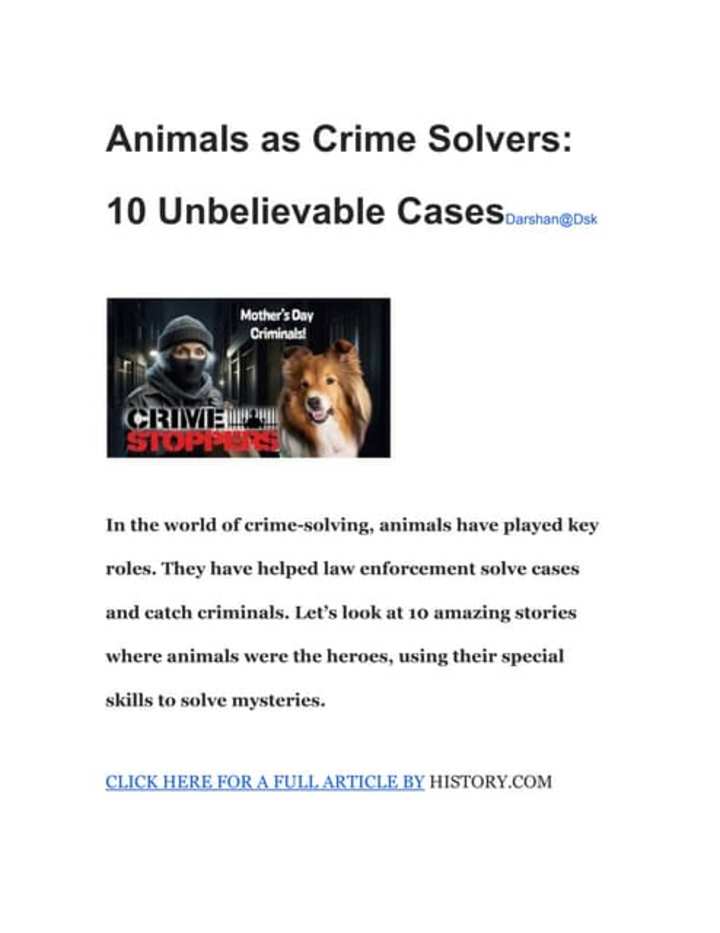 Cover image for Animals as Crime Solvers_ 10 Unbelievable Cases.pdf