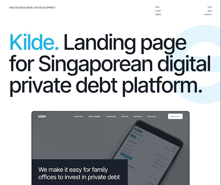 Cover image for Kilde – landing page for digital private debt platform