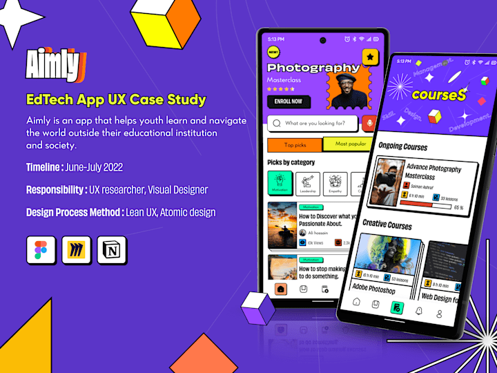 Cover image for Aimly - Neobrutalism Ed-Tech App UX UI case study
