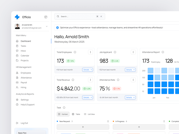 Cover image for Efficio - HR Management Dashboard