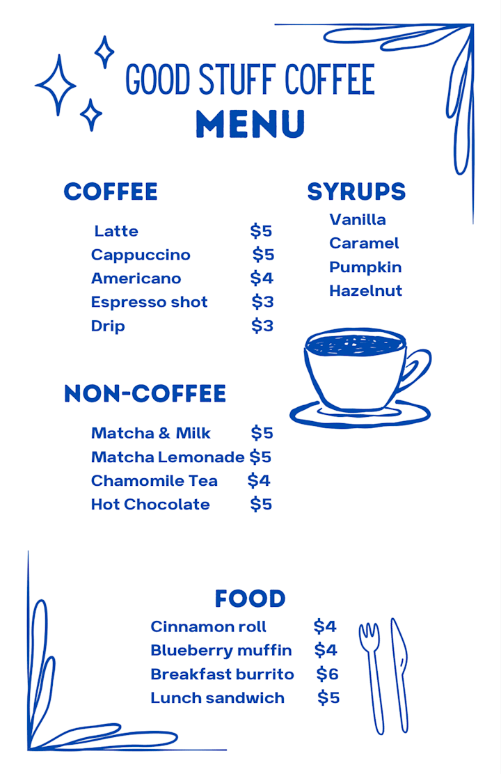 Cover image for Coffee shop menu 