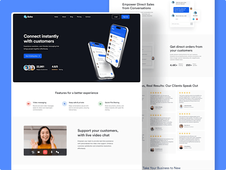 Cover image for Echo - Chat App Landing Page | UI/UX Design