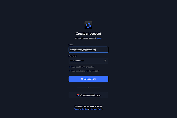 Cover image for Sign Up Page - Rane.io